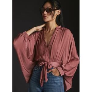 Women's Anthropologie Batwing V-Neck Tie Blouse, EUC